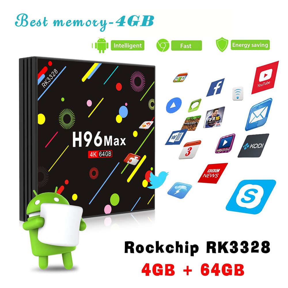 H96 MAX H2 Colorful Edition 4GB/64GB Android 7.1 RK3328 KODI 17.3 4K TV Box 2.4G/5G WiFi LAN Bluetooth USB3.0 HDMI LED Display