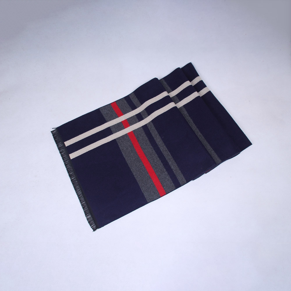 S04 Men Classic Business Imitation Cashmere Striped Plaid Warm Scarf 30x180CM - Navy Blue