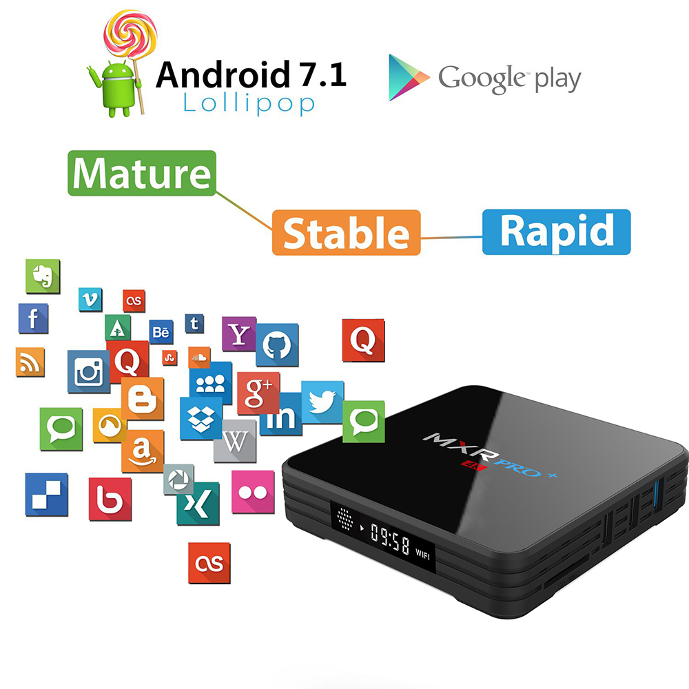 Bundle MXR PRO+ KODI 17.3 4GB/32GB Android 7.1.1 RK3328 4K HDR TV BOX 2.4G/5G WIFI LAN VP9 Bluetooth HDMI USB3.0 + iPazzPort 2.4GHz Wireless Keyboard