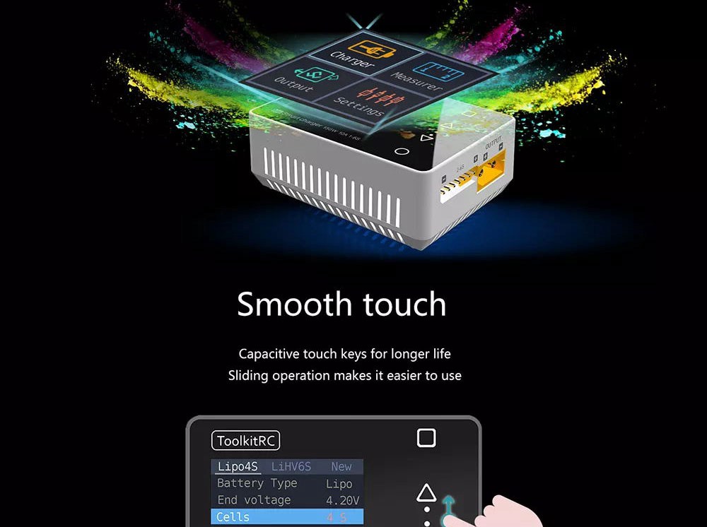 ToolkitRC M6 150W 10A 2-6s Lipo Battery LCD Screen Multi-function Micro Smart DC Balance Charger Discharger - Black