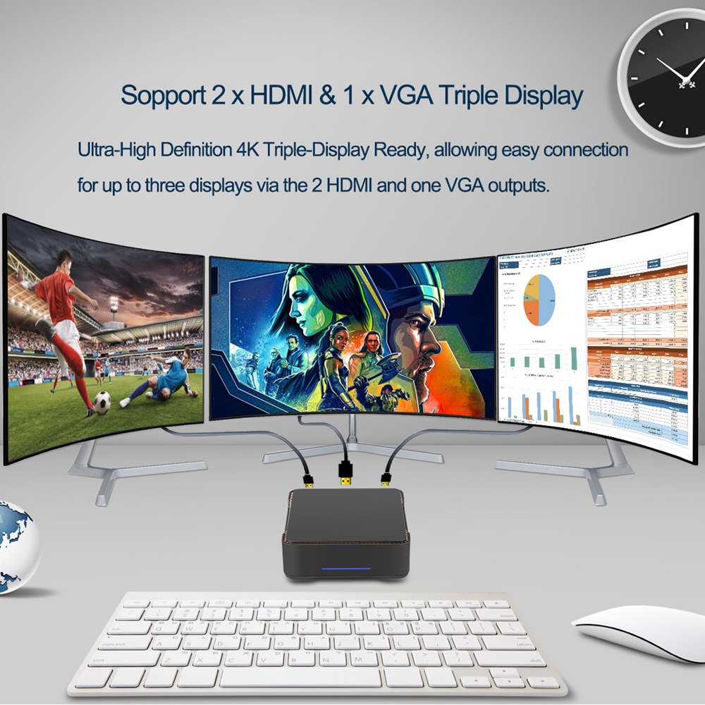 AK3V Intel Apollo Lake J3455 6GB/64GB Mini PC Dual Band WIFI Bluetooth LAN VGA USB3.0*2 HDMI*2