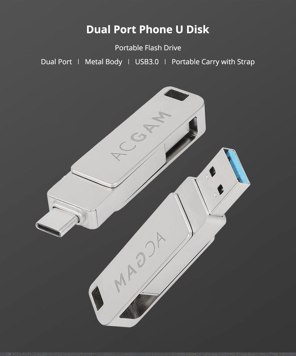 ACGAM C1 32GB USB Flash Drive USB3.0 Type C Key Type Interface Reading Speed 70MB/s - Silver