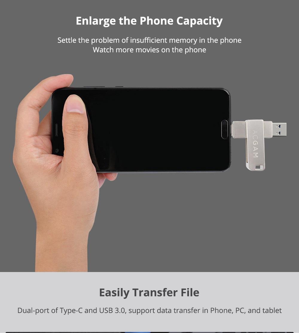 ACGAM C1 32GB USB Flash Drive USB3.0 Type C Key Type Interface Reading Speed 70MB/s - Silver
