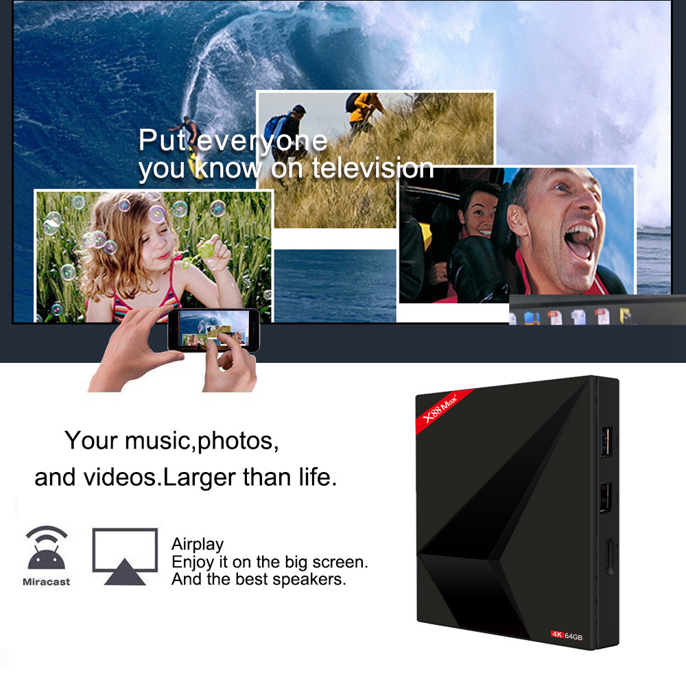 X88 MAX+ Android 9.0 4GB/64GB RK3328 4K TV Box with LED Display Netflix HD KODI 18.0 Dual Band WiFi Bluetooth USB3.0 VP9 H.265