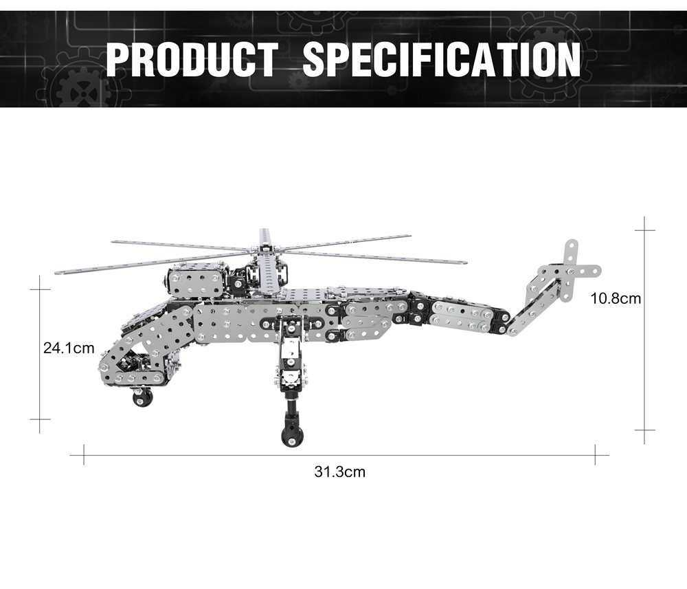 SW SW-023 660PCS DIY Stainless Steel Lifting Helicopter Military Aircraft Alloy Assembling Educational Toys