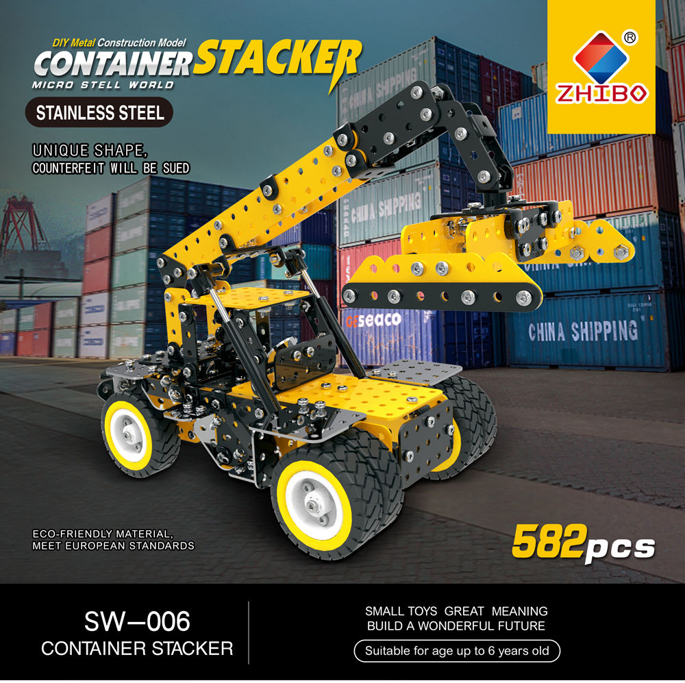 SW SW-006 582PCS DIY Stainless Steel Engineering Vehicle Alloy Assembling Educational Toys