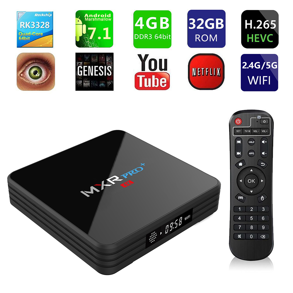 Bundle MXR PRO+ KODI 17.3 4GB/32GB Android 7.1.1 RK3328 4K HDR TV BOX 2.4G/5G WIFI LAN VP9 Bluetooth HDMI USB3.0 + iPazzPort 2.4GHz Wireless Keyboard