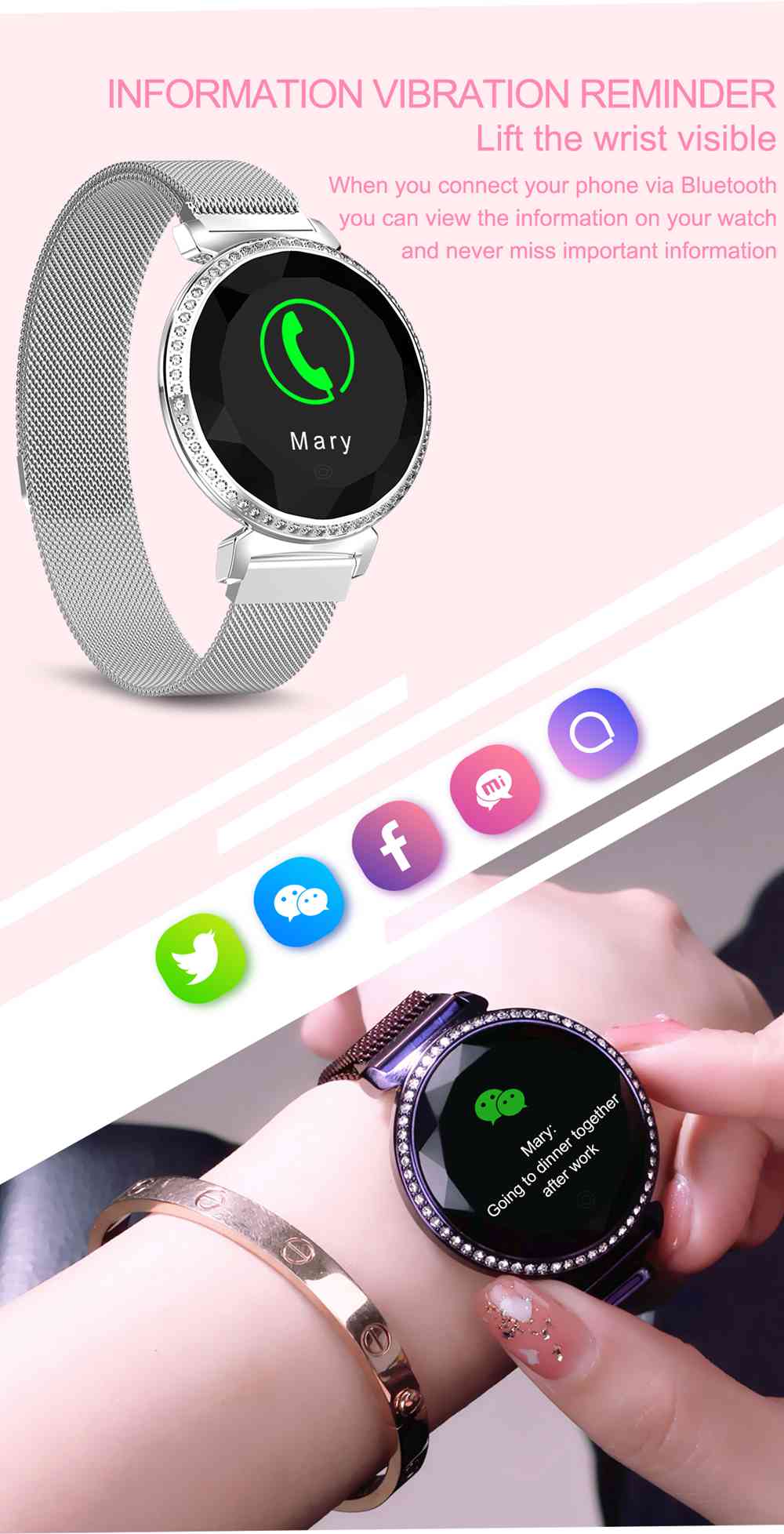 Makibes MC11 Smartwatch 1.04 inch Color Screen IP67 Water Resistant Heart Rate Monitor Sleep Tracker Steel Strap - Golden
