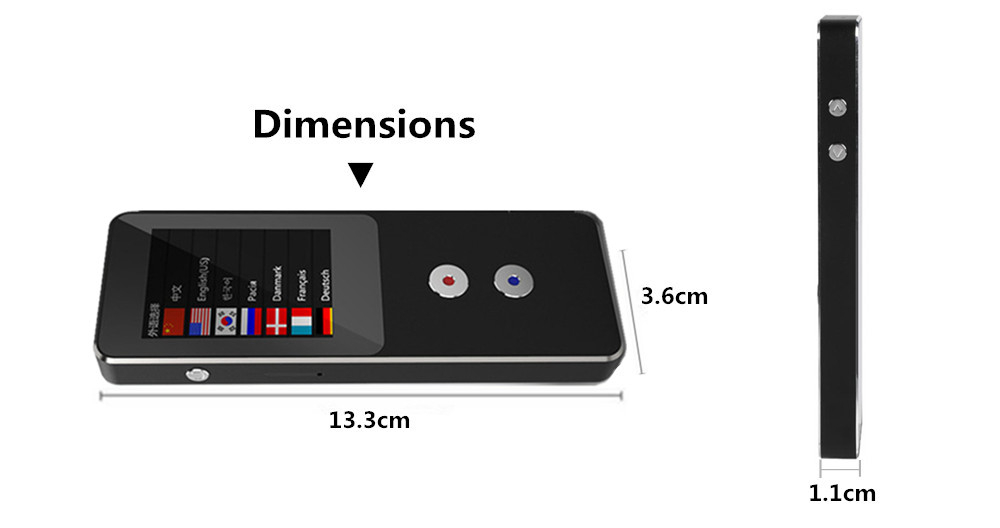 Binai T9-4G Smart Voice Translator 44 Languages Mini Bluetooth 4.0 2.4 Inch LCD - Black