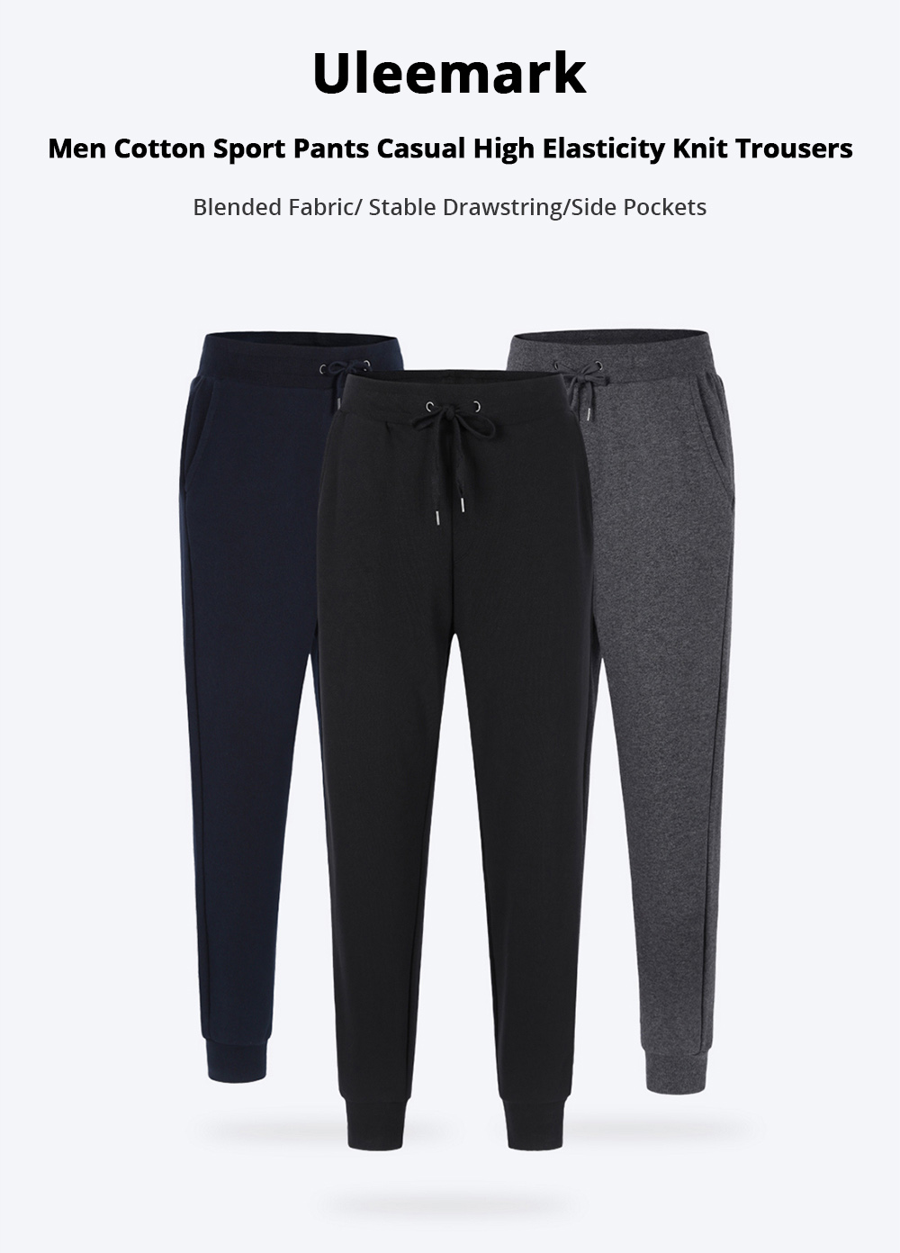 Xiaomi ULEEMARK Men Cotton Sport Pants Casual High Elasticity Knit Trousers Size M - Dark Gray