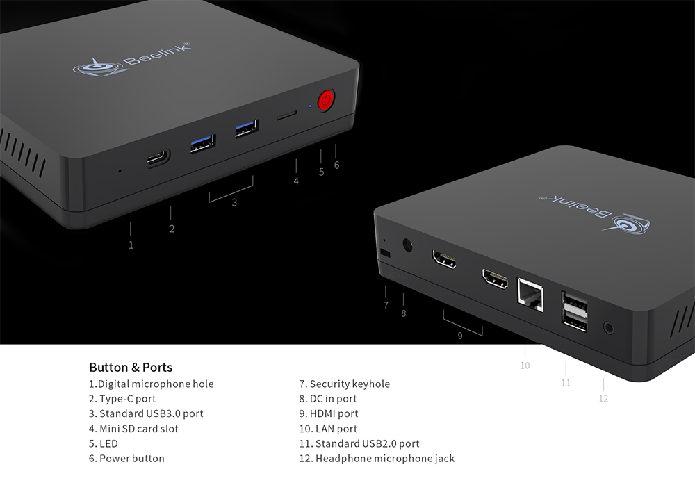 Beelink S2 Gemini Lake N4100 2.4Ghz Intel® UHD Graphics 600 4GB LPDDR4 64GB eMMC Windows 10 Mini PC Intel Dual Band WIFI Gigabit LAN Bluetooth Support Cortana 2.5 inch HDD Bay