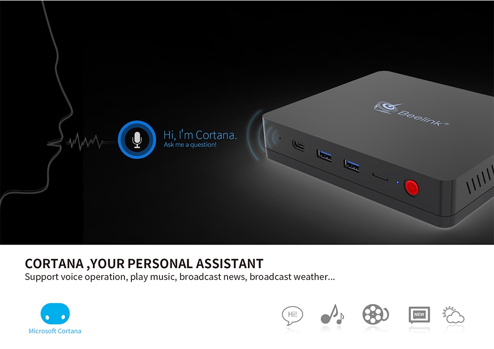 Beelink S2 Gemini Lake N4100 2.4Ghz Intel® UHD Graphics 600 4GB LPDDR4 64GB eMMC Windows 10 Mini PC Intel Dual Band WIFI Gigabit LAN Bluetooth Support Cortana 2.5 inch HDD Bay