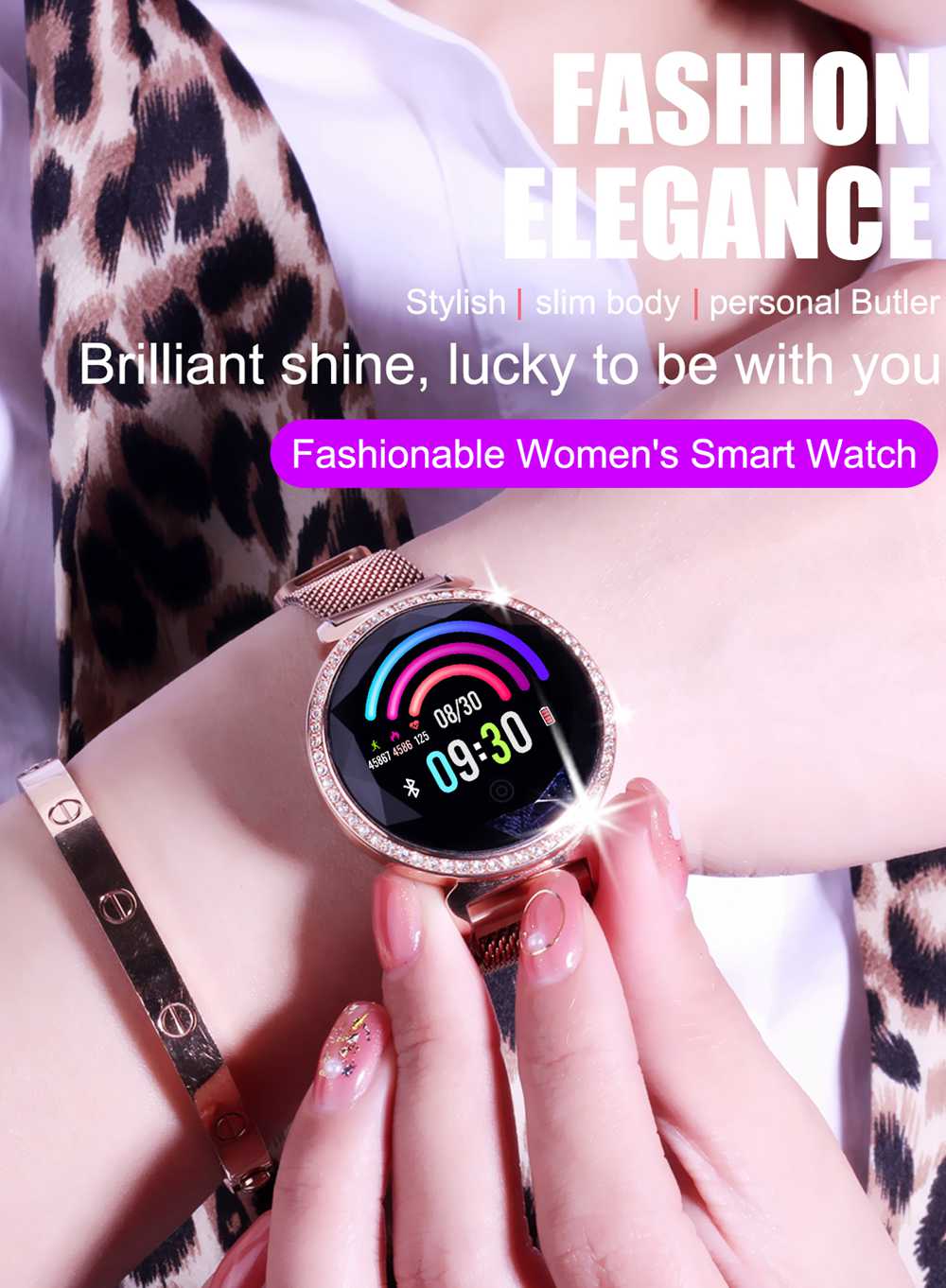 Makibes MC11 Smartwatch 1.04 inch Color Screen IP67 Water Resistant Heart Rate Monitor Sleep Tracker Steel Strap - Golden