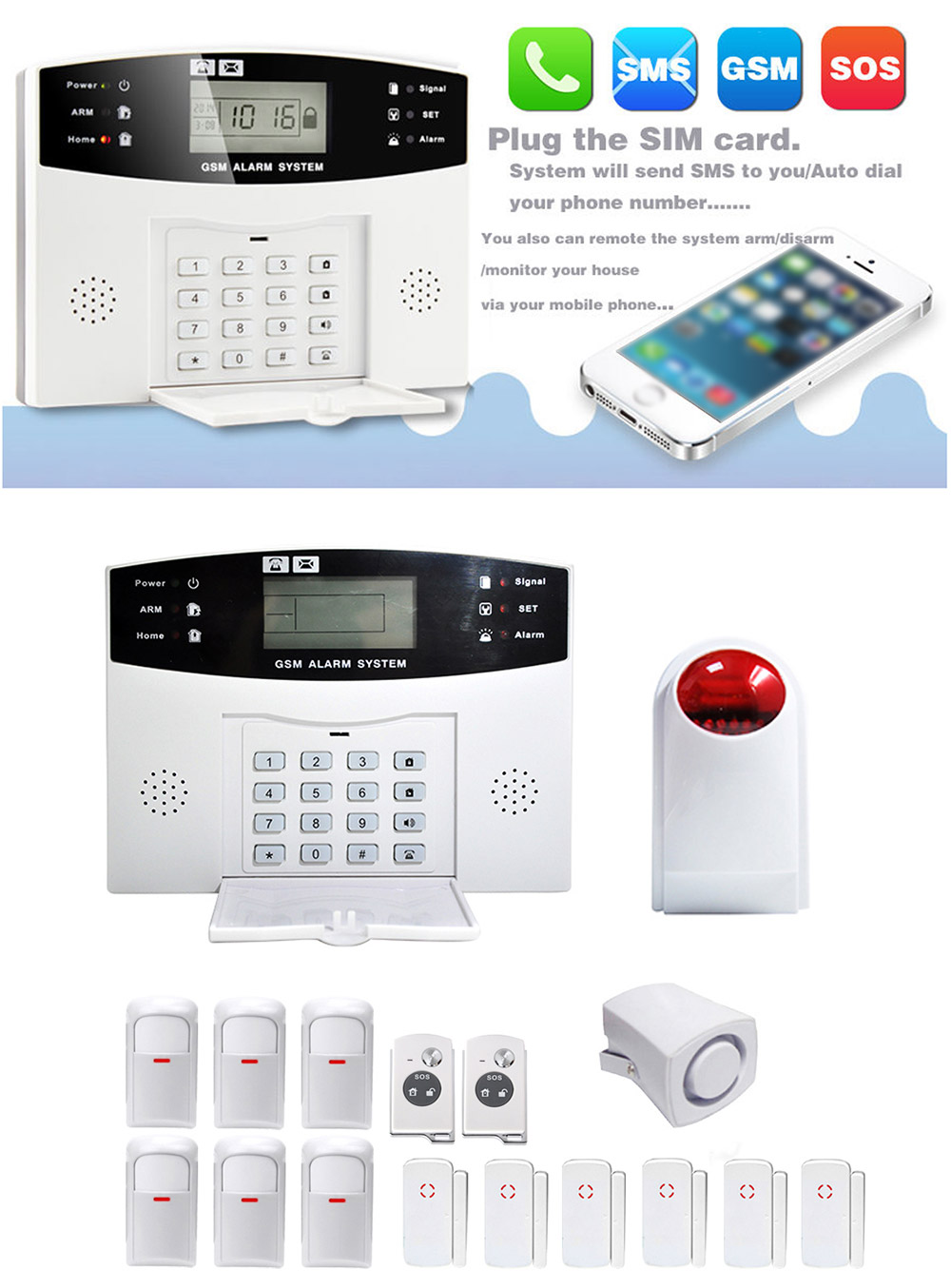 YA-500-GSM-28 LCD Wireless GSM Autodial SMS Home House Office Security Burglar Alarm System