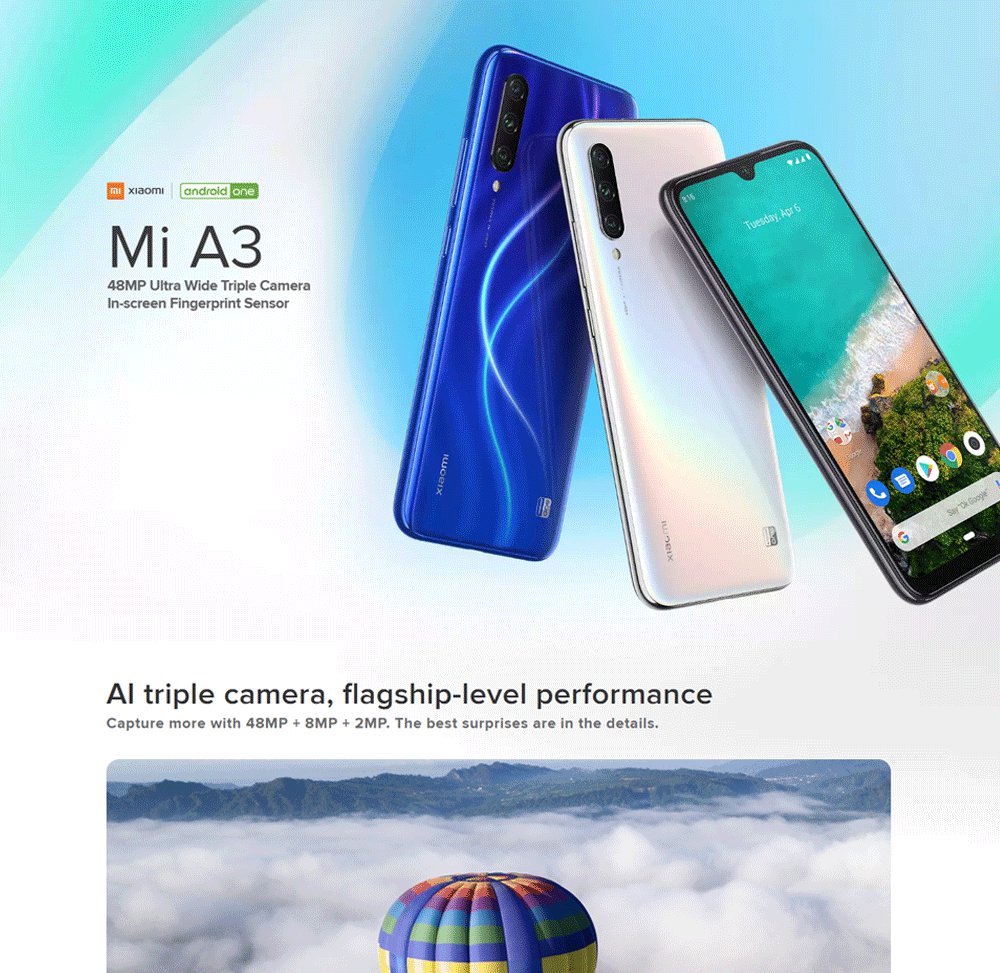 Xiaomi Mi A3 6.088 Inch HD+Screen 4G LTE Smartphone Snapdragon 665 4GB 64GB 48.0MP+8.0MP+2.0MP Three Rear cameras Android One Global Version - Grey