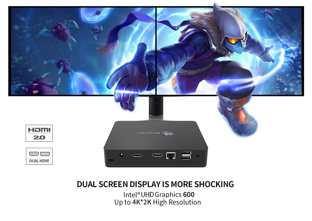 Beelink S2 Gemini Lake N4100 2.4Ghz Intel® UHD Graphics 600 4GB LPDDR4 64GB eMMC Windows 10 Mini PC Intel Dual Band WIFI Gigabit LAN Bluetooth Support Cortana 2.5 inch HDD Bay