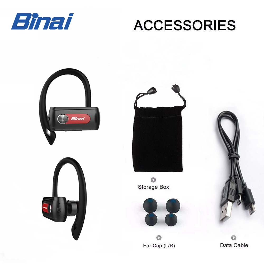 Binai T88 Wireless Bluetooth Stereo Dual Headphones with Mic DSP Noise Reduction - Black + Silver