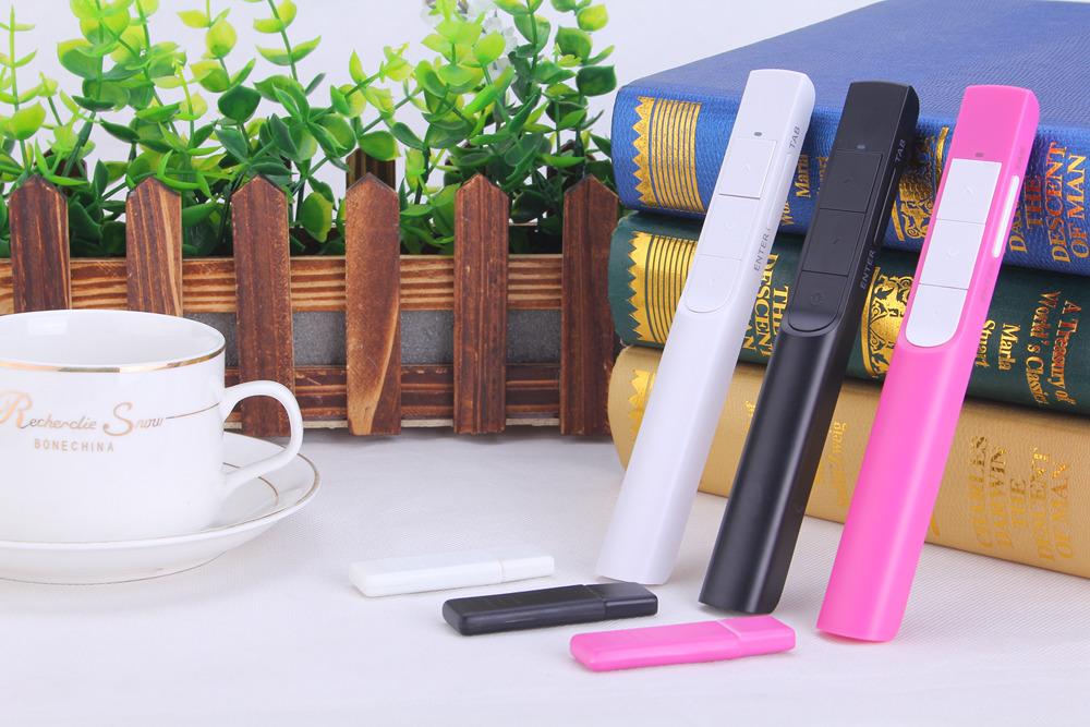 KP-810-37 R.F 2.4G Wireless Connection Green Laser Pointer Pen for PPT Presentation Meeting Education Training - Pink