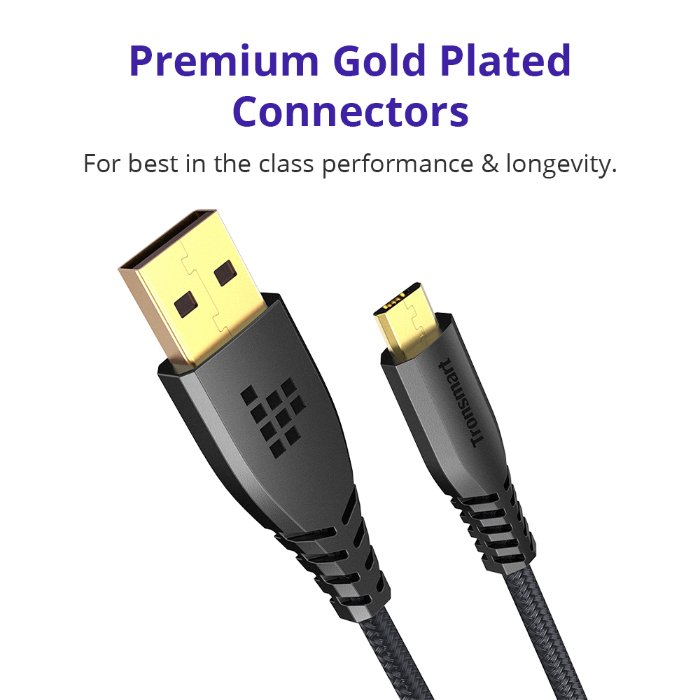 Tronsmart MUC03 10ft/3m USB A to Micro USB Cable with Nylon Braided for Samsung LG Nokia Android Smartphones - Black
