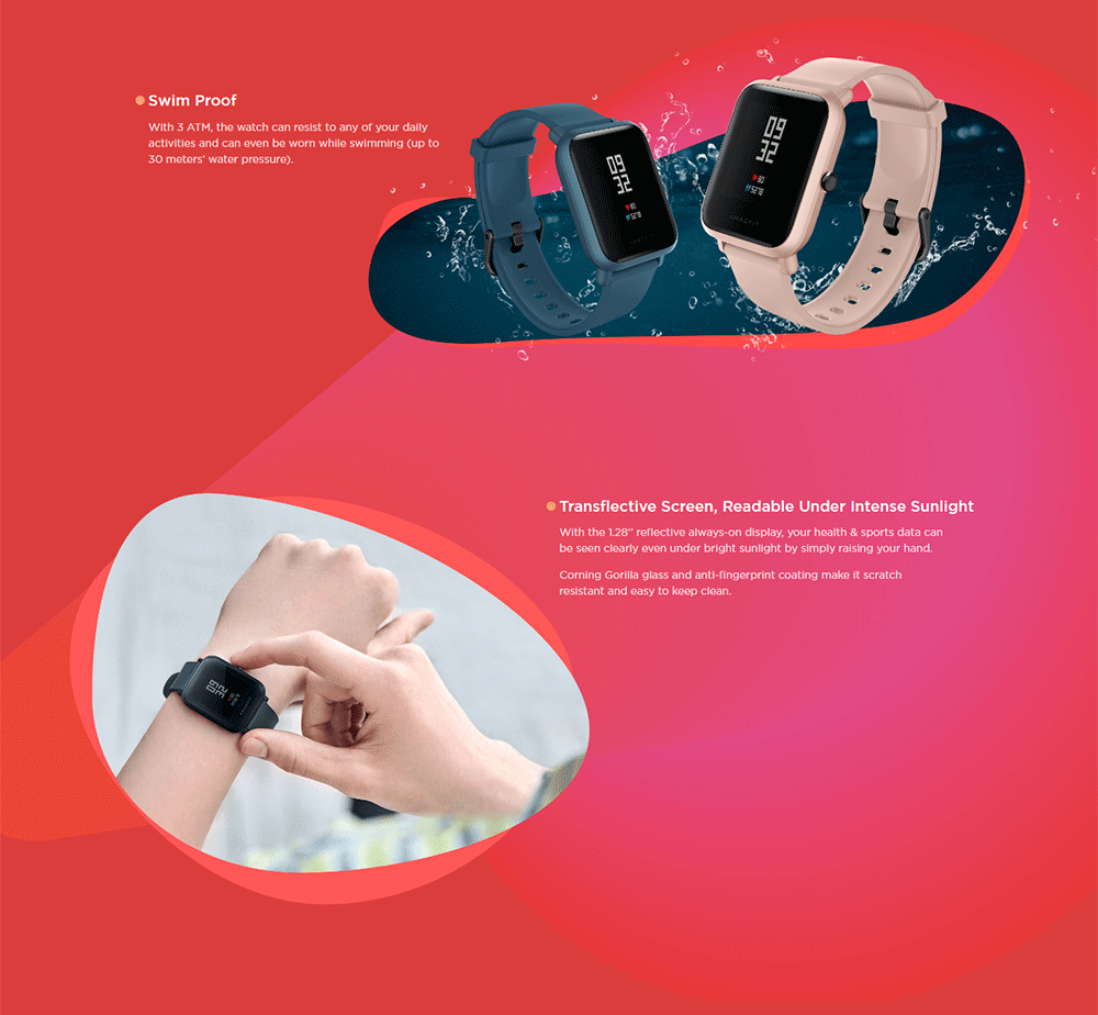 Huami Amazfit Bip Lite Smart Sports Watch 3ATM Water Resistant 45 Days Standby 1.28 Inch Touch Screen Bluetooth 4.1 GPS Heart Rate Monitor - Blue