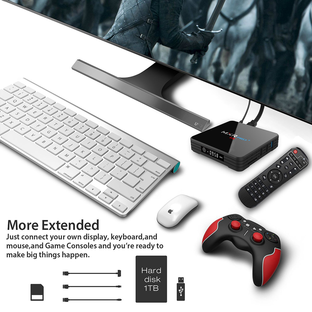 Bundle MXR PRO+ KODI 17.3 4GB/32GB Android 7.1.1 RK3328 4K HDR TV BOX 2.4G/5G WIFI LAN VP9 Bluetooth HDMI USB3.0 + iPazzPort 2.4GHz Wireless Keyboard