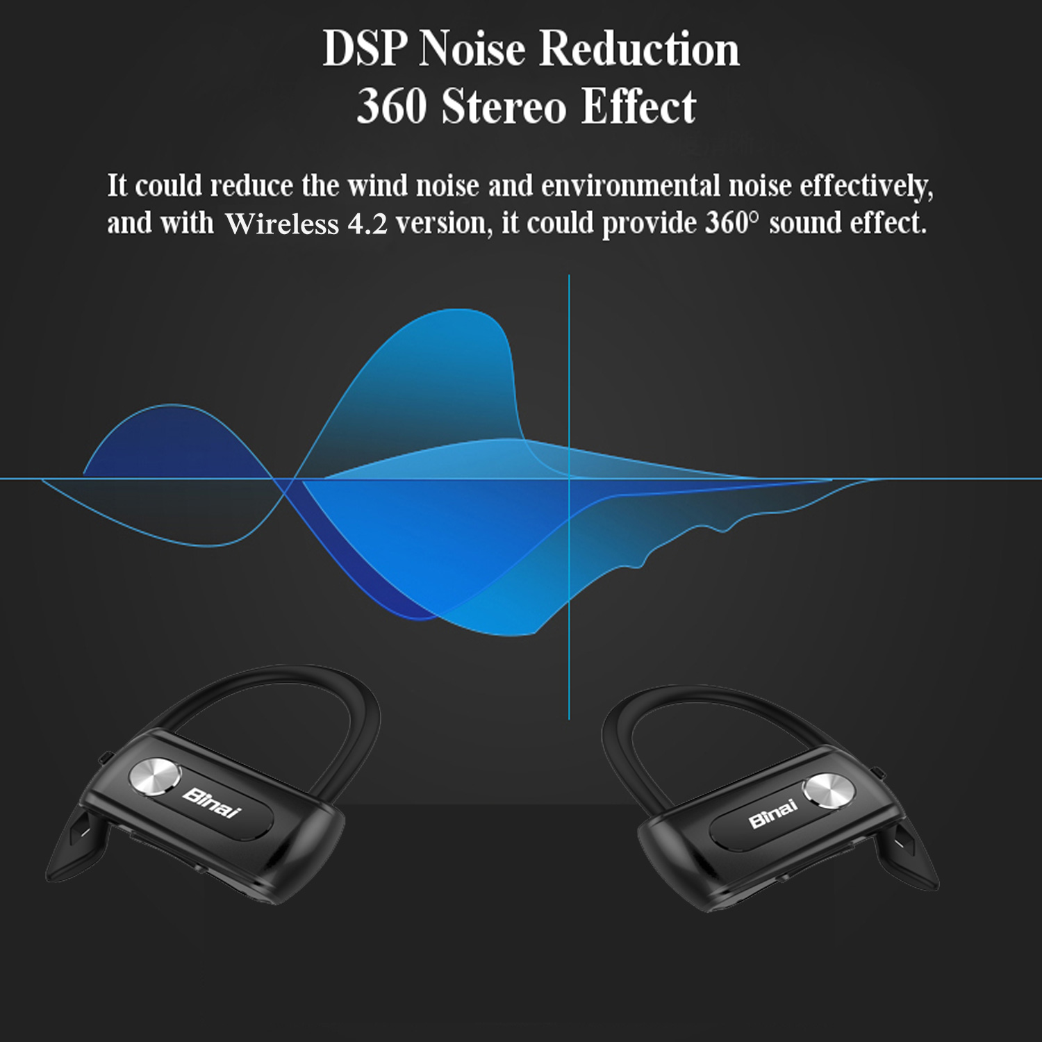 Binai T88 Wireless Bluetooth Stereo Dual Headphones with Mic DSP Noise Reduction - Black + Silver