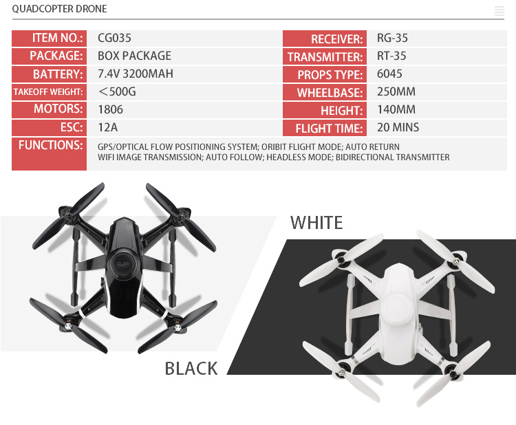 AOSENMA CG035 WIFI FPV Brushless Double GPS Drone with 1080P FHD Camera RC Quadcopter RTF - White
