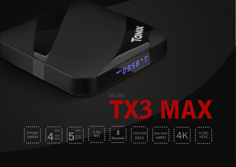 Tanix TX3 Max Android 7.1 Amlogic S905W 2GB/16GB Support ALICE UX 4K TV Box WIFI Bluetooth LAN