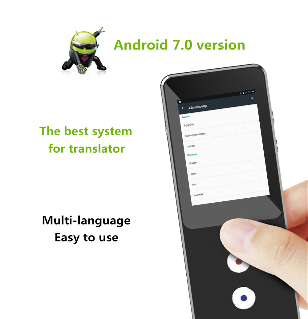 Binai T9-4G Smart Voice Translator 44 Languages Mini Bluetooth 4.0 2.4 Inch LCD - Black