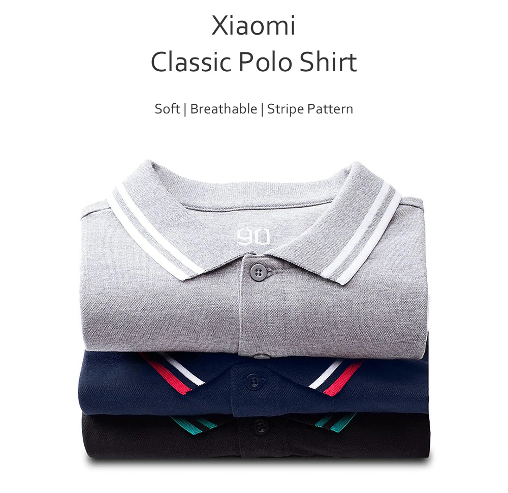 Xiaomi 90 Fun Classic Stripe Polo Shirt Breathable Fabric Wicking Moisture Size S - Navy Blue