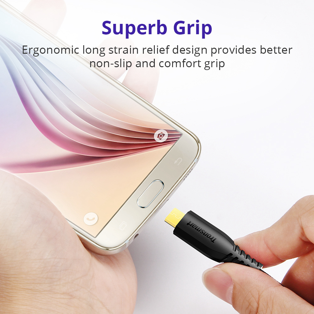 Tronsmart MUC03 10ft/3m USB A to Micro USB Cable with Nylon Braided for Samsung LG Nokia Android Smartphones - Black