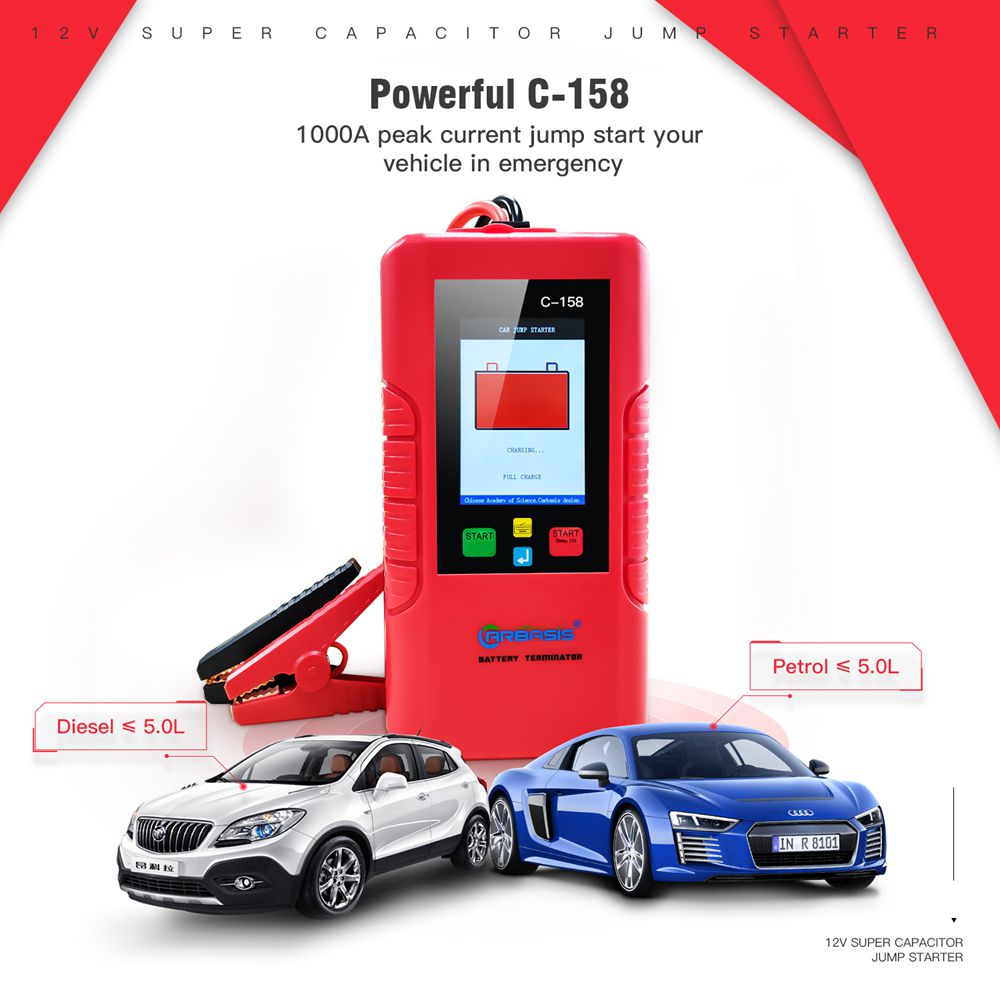 JDiag C158 12V Super Capacitor Jump Starter Portable Car Starter - Red