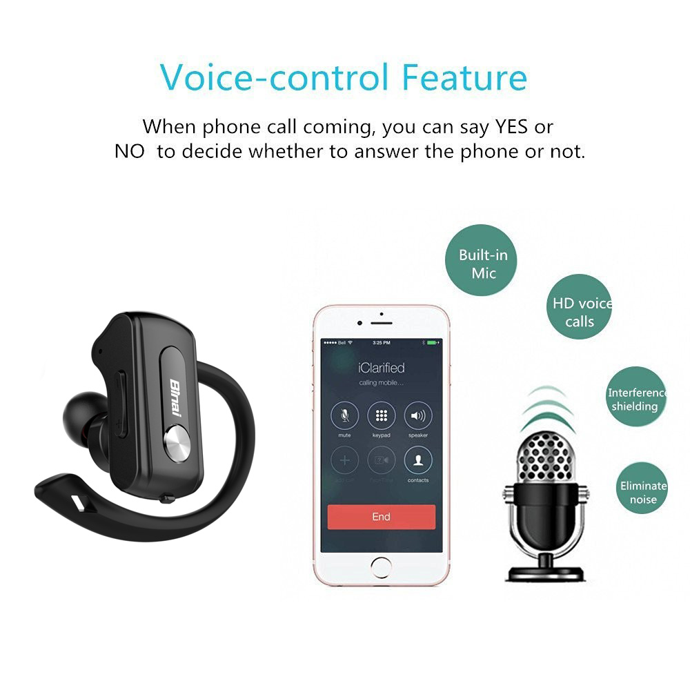 Binai T88 Wireless Bluetooth Stereo Dual Headphones with Mic DSP Noise Reduction - Black + Silver
