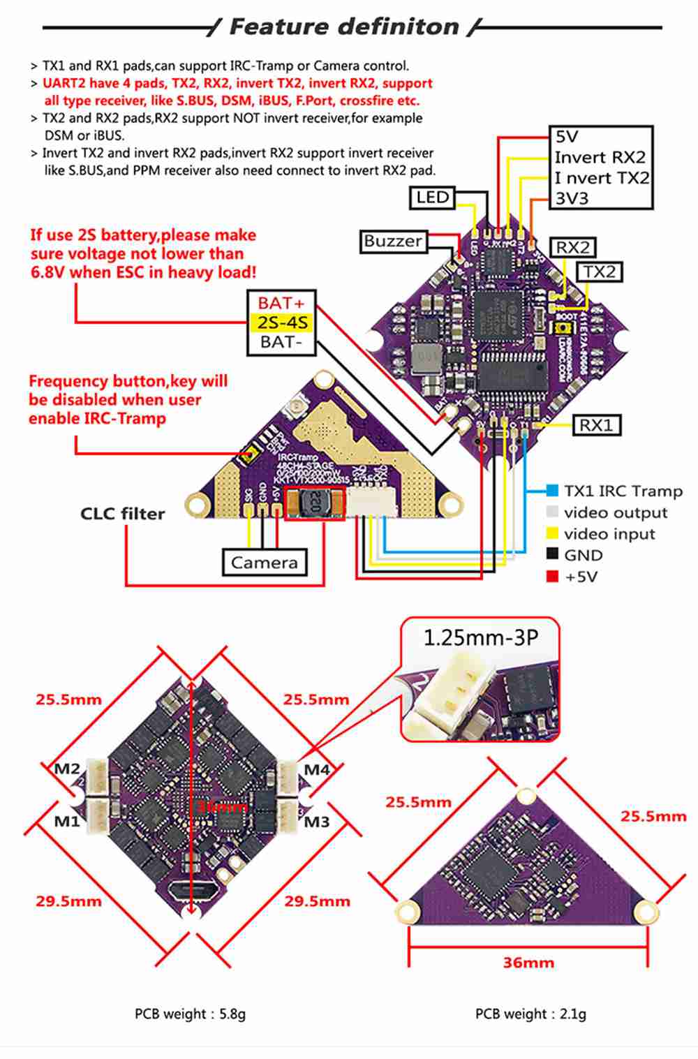 LDARC KKT-VTX200 5.8G 48CH 0/25/100/200mW Switchable FPV Transmitter For F411E12A FC Cinewhoop FPV Racing Drone