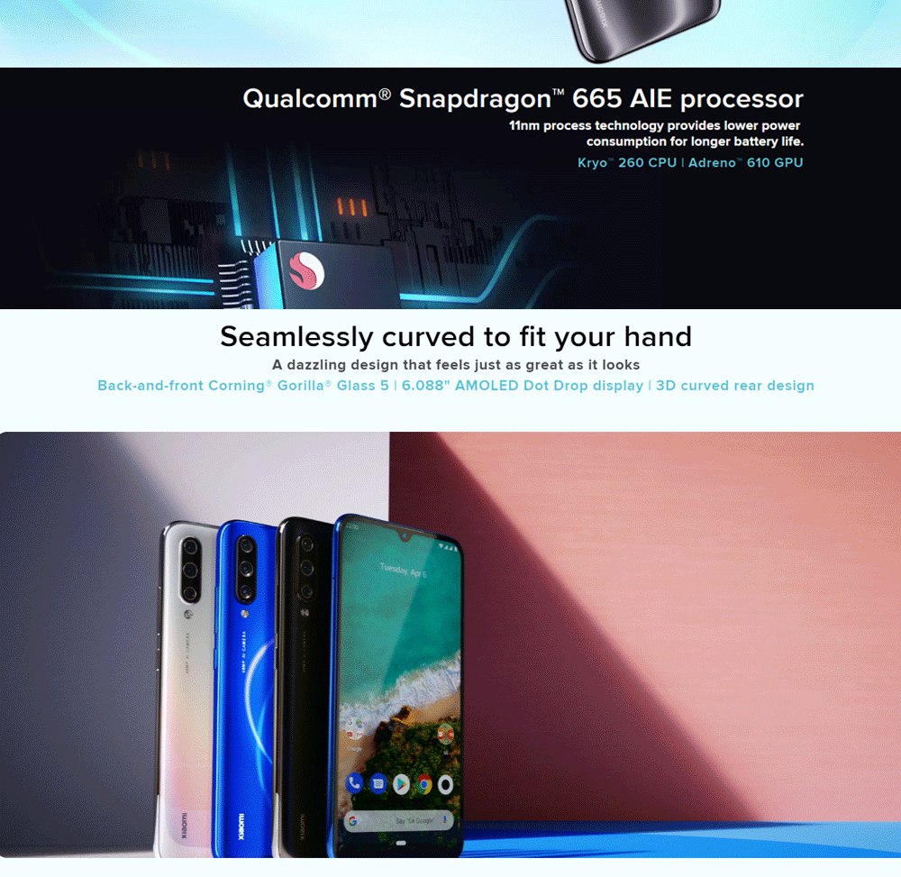 Xiaomi Mi A3 6.088 Inch HD+Screen 4G LTE Smartphone Snapdragon 665 4GB 128GB 48.0MP+8.0MP+2.0MP Three Rear cameras Android One Global Version - Grey
