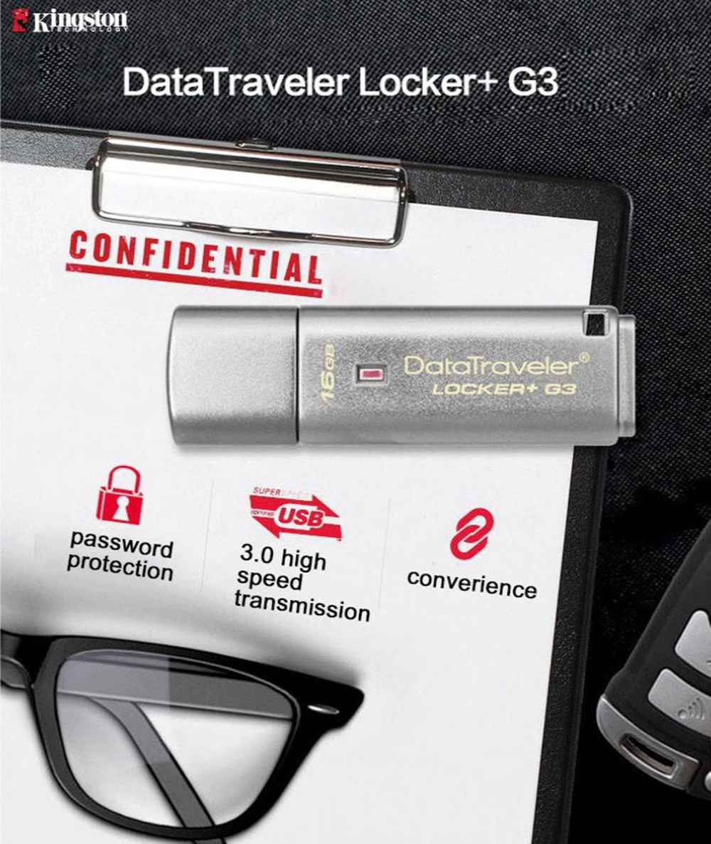 Kingston DTLPG3 64GB USB3.0 Flash Drive Password Protection Automatic Cloud Backup Reading Speed 135MB/s - Silver