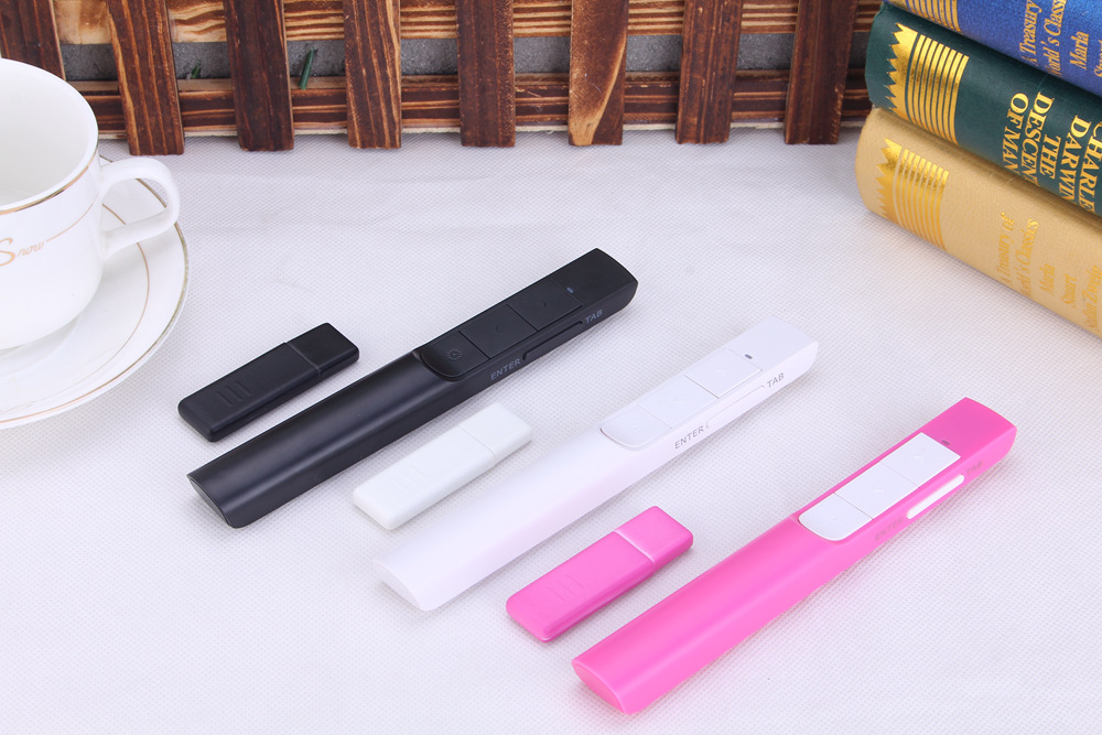 KP-810-37 R.F 2.4G Wireless Connection Green Laser Pointer Pen for PPT Presentation Meeting Education Training - Pink