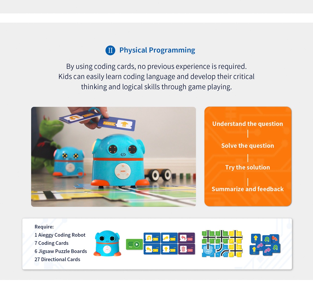 Aieggy v2 Command Card Coding Robot Toy Puzzle Game Basic Edition For Children - Blue