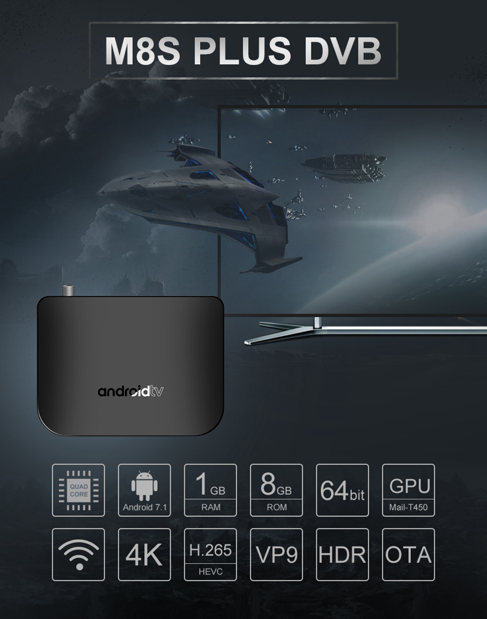 Mecool M8S PLUS DVB S2 Amlogic S905D 4K Android TV Box 1GB/8GB WiFi LAN HDMI