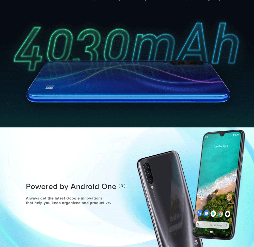 Xiaomi Mi A3 6.088 Inch HD+Screen 4G LTE Smartphone Snapdragon 665 4GB 64GB 48.0MP+8.0MP+2.0MP Three Rear cameras Android One Global Version - Blue