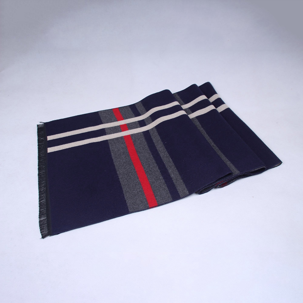 S04 Men Classic Business Imitation Cashmere Striped Plaid Warm Scarf 30x180CM - Navy Blue