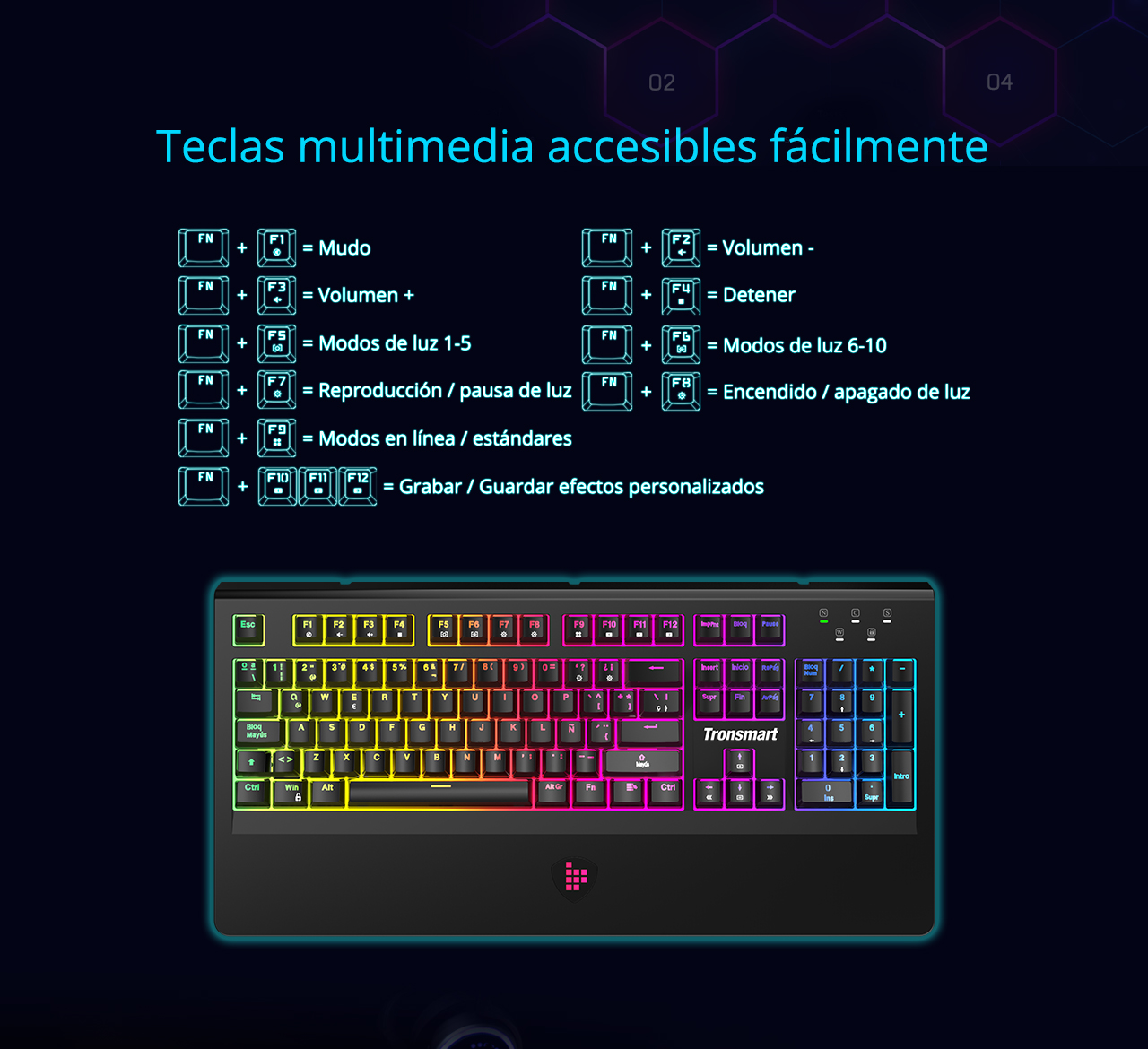 Tronsmart TK09R Mechanical Gaming Keyboard with RGB Backlight Macro Keys Blue Switches for Gamers - ES Layout