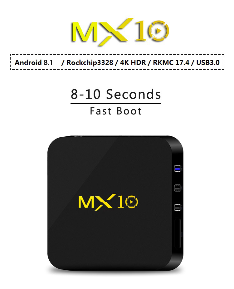 Bundle MX10 Android 8.1 Oreo RK3328 4GB DDR4 32GB eMMC KODI 18.0 4K HDR TV BOX 802.1.1 b/g/n WIFI LAN VP9 HDMI USB3.0 + Tronsmart TSM01 EN Air Mouse