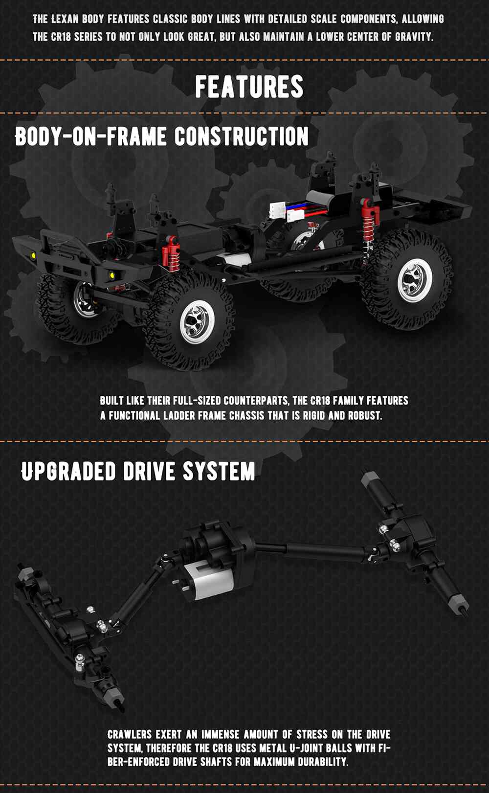 Hobby Plus CR-18 Scout Body 1/18 2.4G 4WD Brushed MINI RC Crawler Climbing RC Car With LED Light RTR - Gun Metal