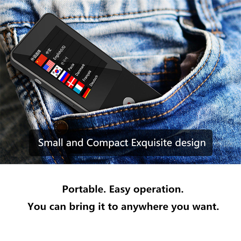 Binai T9-4G Smart Voice Translator 44 Languages Mini Bluetooth 4.0 2.4 Inch LCD - Black
