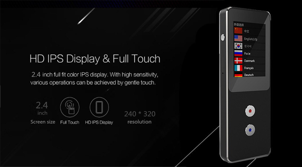 Binai T9-4G Smart Voice Translator 44 Languages Mini Bluetooth 4.0 2.4 Inch LCD - Black