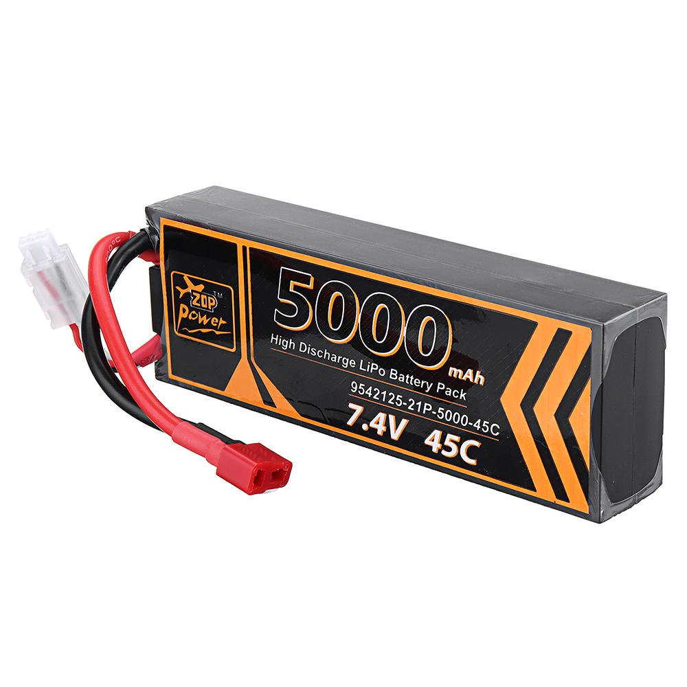 ZOP Power 2S 7.4V 5000mAh 45C Lipo Battery T Plug For RC Car Model FPV Racing Drone RC Airplane Helicopter