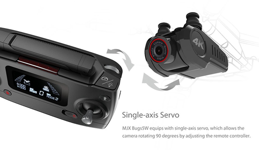 MJX Bugs 5 W B5W 4K Version 5G WIFI FPV GPS RC Drone With Single-axis Gimbal 20mins Flying Time Follow Me Mode RTF - Three Batteries With Bag
