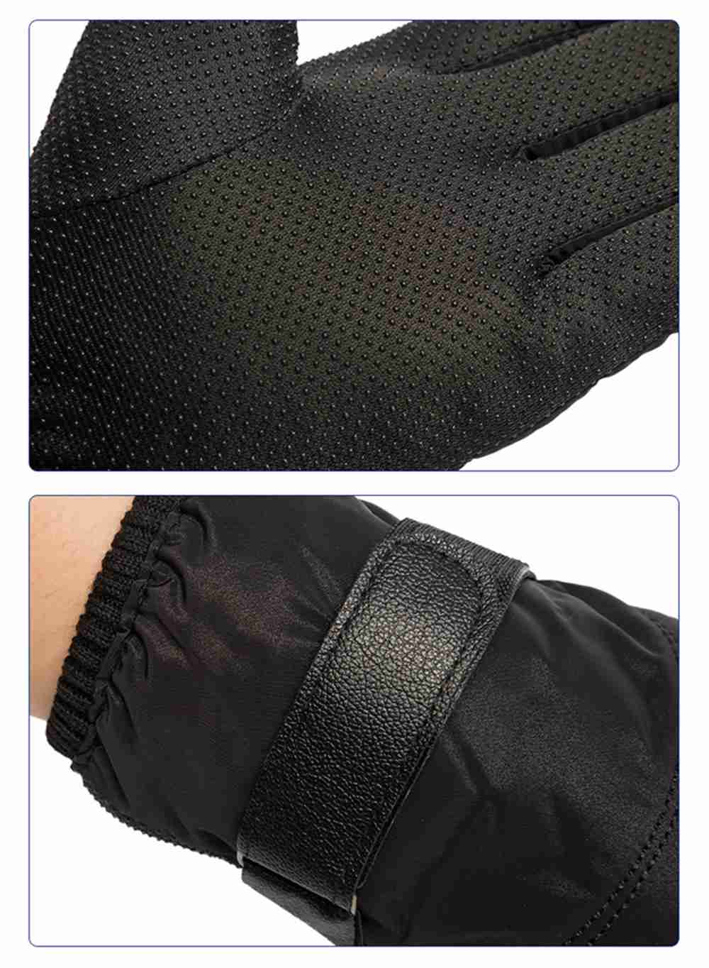 Winter Warm Non-slip Outdoor Velcro Ski Gloves Breathable Waterproof Material - Black