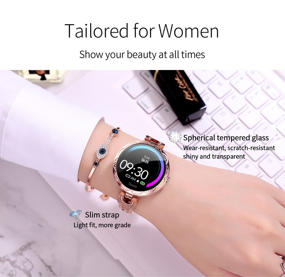 AK15 Women Smart Bracelet 1.08 Inch Color Screen Heart Rate Sleep Monitor IP67 Multiple Sports Modes - Golden